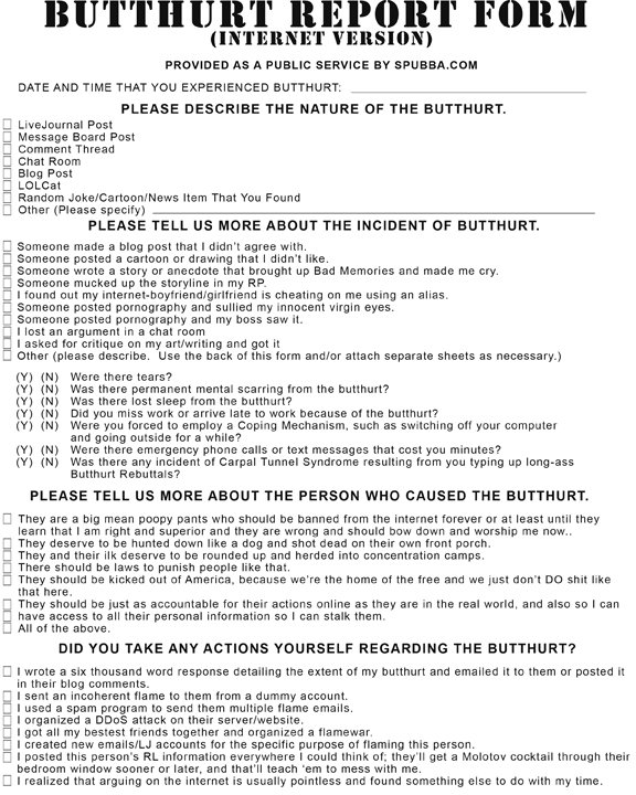 Butt Hurt Report Form