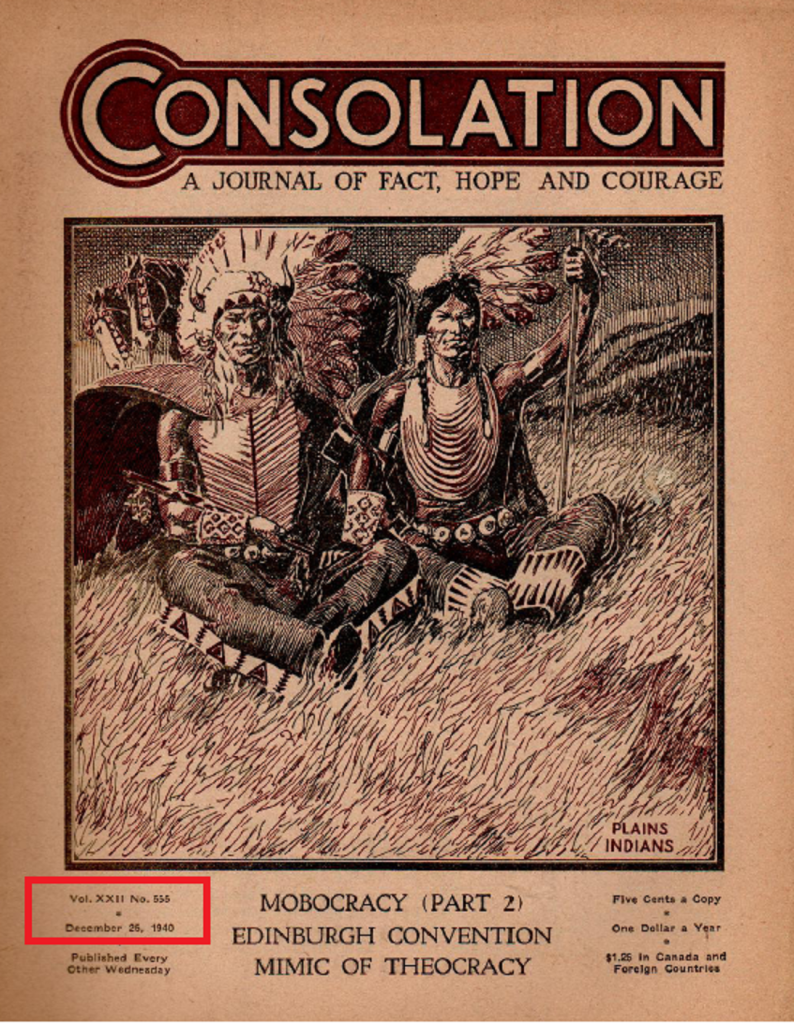 Consolation 12/25/1940, front cover