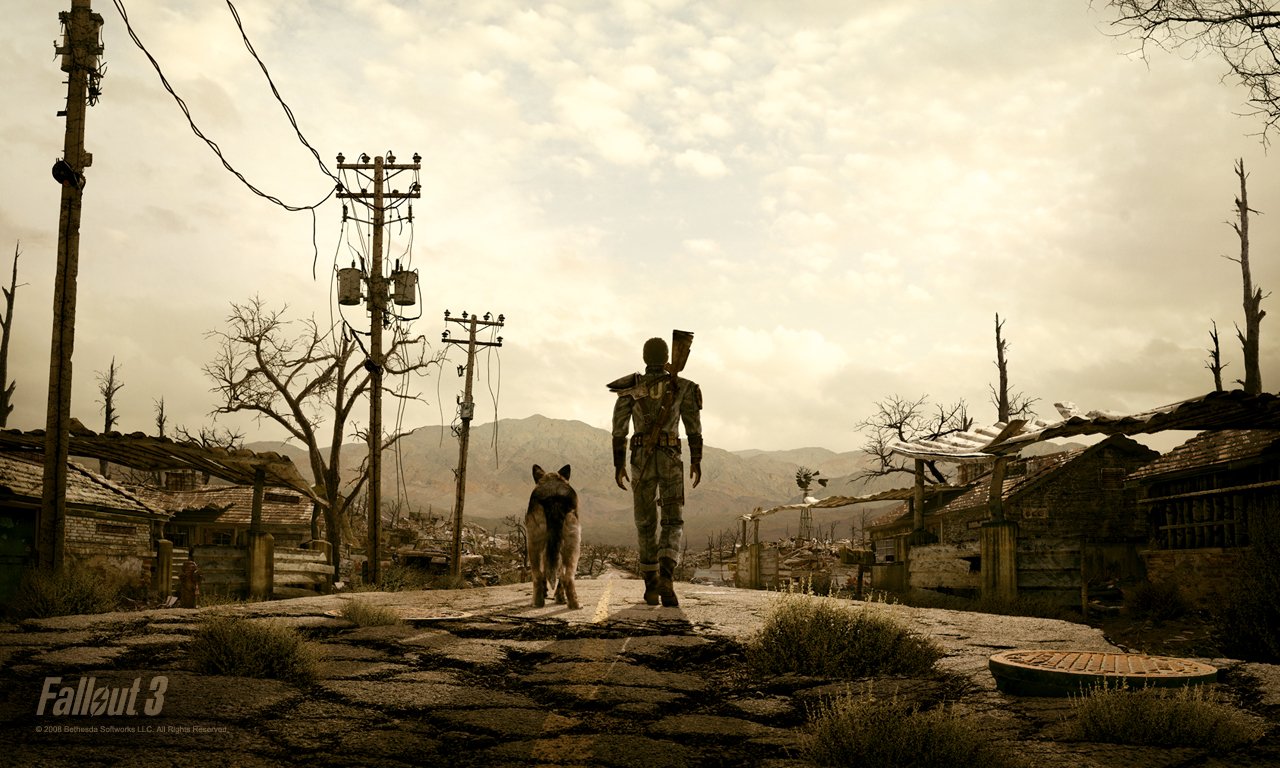 Fallout 3 - vault dweller & dog walking.