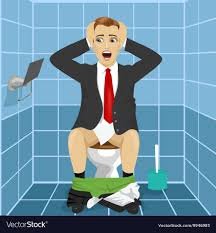 Man sitting on toilet seat upset and shocked Vector Image