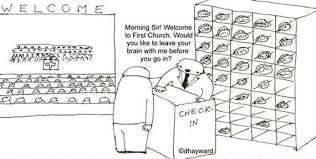 Cartoon: Check Your Brains At The Door. by David Hayward (Canada) – GBFSV  SPIRITUAL ABUSE VICTIMS' RECOVERY