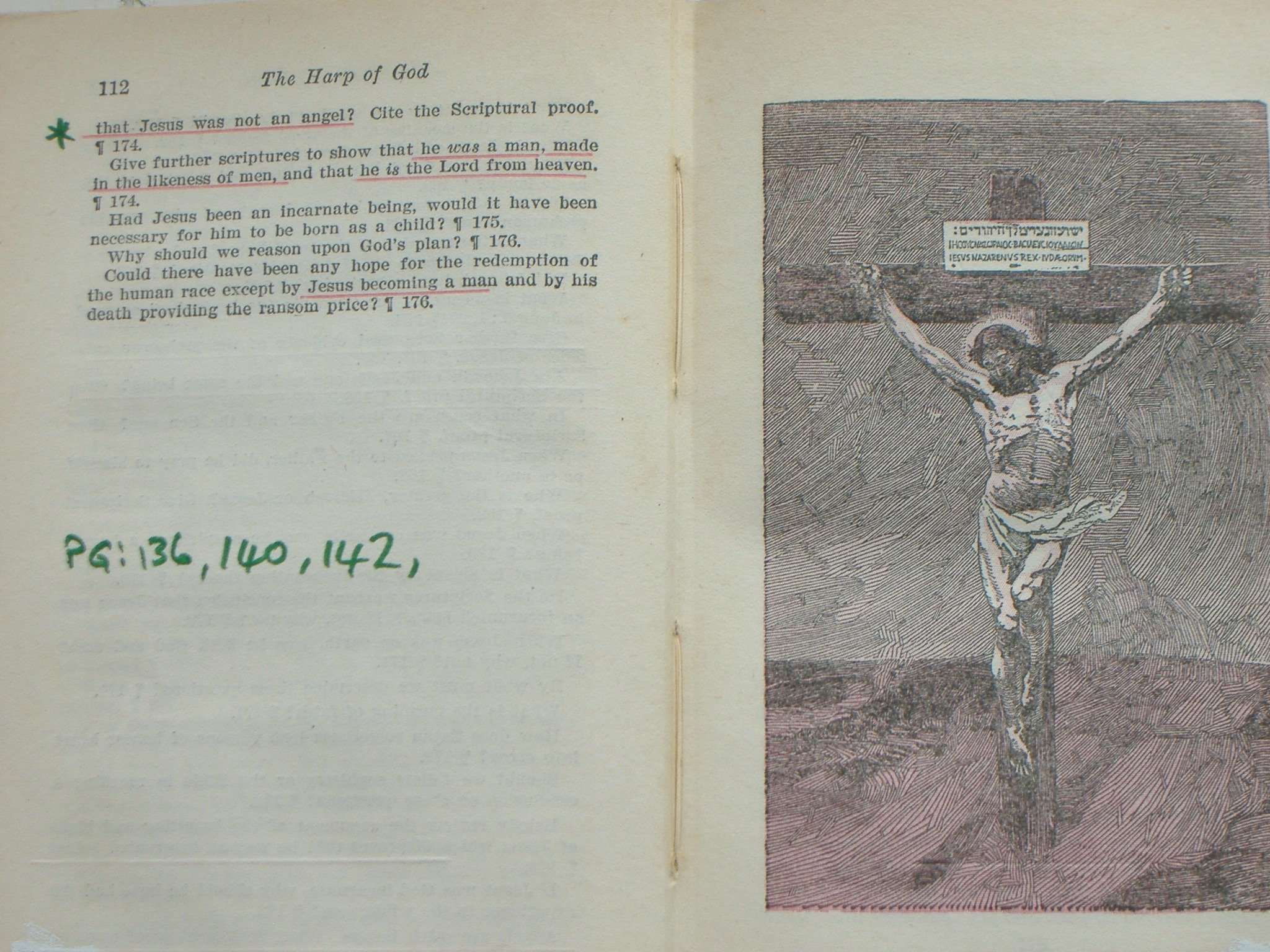 May be an image of ‎diary and ‎text that says '‎112 ጥኼ Harp of God that Jesus was not 174 Give further seriptures inthe likeness men,a and 174. angel? Cite the Seriptural proof. show that he 1008 man, made hat he the Lord from Jesus been incarnate being, would have been 75. лeceHary bim born as: child? 176. Why we reason upon for redemptlon of Could there have been excent Tesus becoming an and by his 176. death providing the ransom price? - ישתלפלרשדירים E P6:136,140,142, 136 140 I 142, P6:136 PE:‎'‎‎