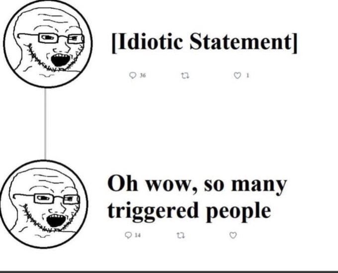 reactions on X: "soyface guy idiotic statement followed by oh wow so many  triggered people https://t.co/3esj7ePeM5" / X