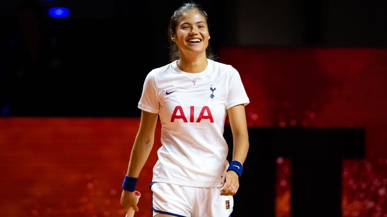 Tennis star Emma Raducanu wears Tottenham jersey in practice: 'Hopefully we  both pick up some trophies now!'