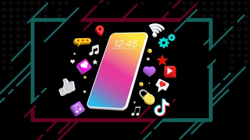 Image of iphone surrounded by app icrons including TikTok. 