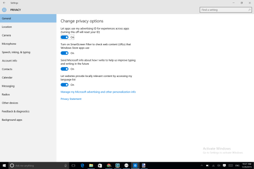 Where to go to kill the ad tracking ID in Windows 10…